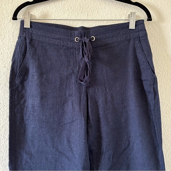 Per Se Navy Blue Lenin Straight Wide Leg Pant women Size Petite Small - Picture 8 of 8